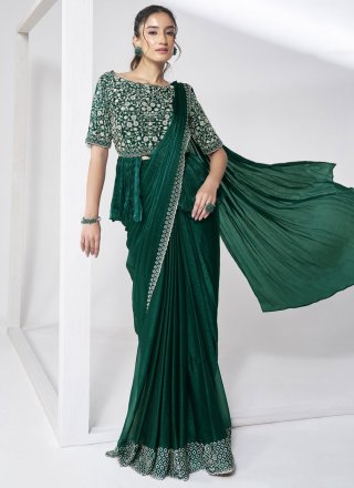 Chiffon Designer Sari In Green