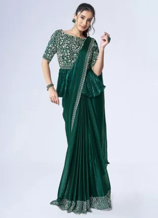 Chiffon Designer Sari In Green