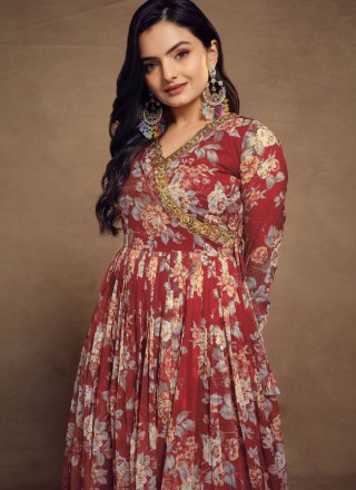 Chiffon Salwar Suit In Red
