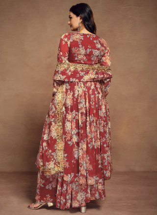 Chiffon Salwar Suit In Red