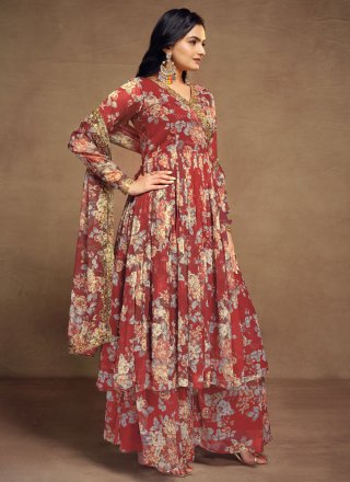 Chiffon Salwar Suit In Red