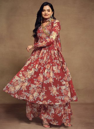Chiffon Salwar Suit In Red