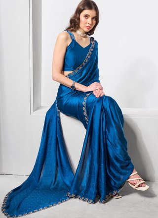 Chiffon Satin Designer Saree with Cut Dana and Swarovski Work