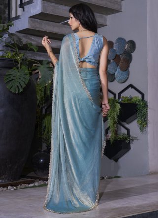 Chiffon Satin Traditional Saree In Blue