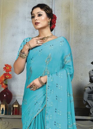 Chiffon Trendy Saree with Embroidered and Thread Work