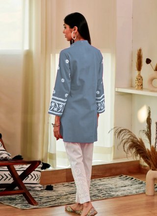 Chikankari and Embroidered Work Rayon Casual Kurti In Grey