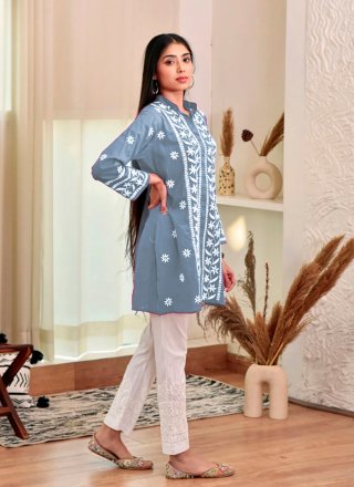 Chikankari and Embroidered Work Rayon Casual Kurti In Grey