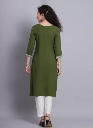 Chikankari and Embroidered Work Rayon Designer Kurti In Green