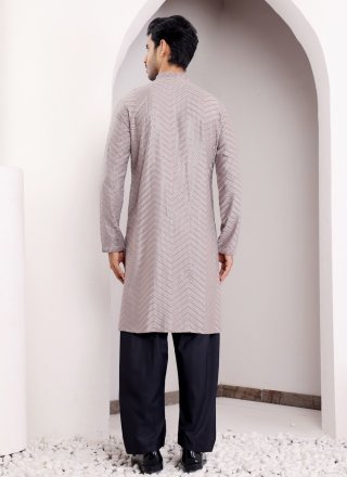 Chikankari and Embroidered Work Viscose Kurta Mens Wear In Grey