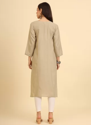 Chikankari, Embroidered and Lucknowi Work Work Cotton Party Wear Kurti In Beige