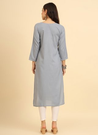 Chikankari, Embroidered and Lucknowi Work Work Cotton Party Wear Kurti In Grey