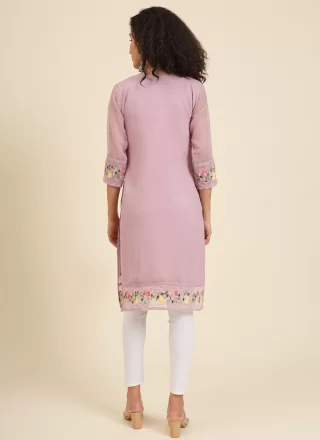 Chikankari, Embroidered and Lucknowi Work Work Georgette Casual Kurti In Pink for Casual