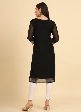 Chikankari, Embroidered and Lucknowi Work Work Georgette Party Wear Kurti In Black for Casual