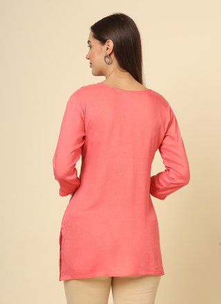Chikankari, Embroidered and Lucknowi Work Work Rayon Casual Kurti In Rust