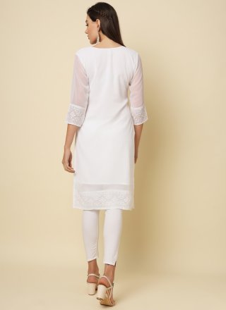 Chikankari Work Georgette Party Wear Kurti In White