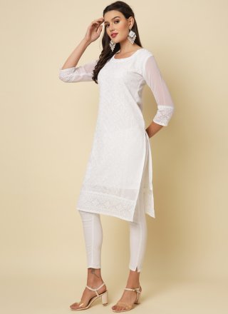 Chikankari Work Georgette Party Wear Kurti In White