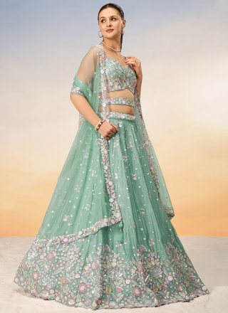 Chinon Lehenga Choli In Sea Green