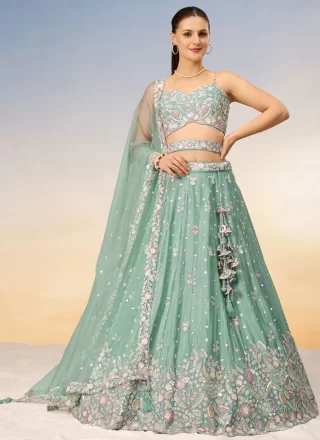 Chinon Lehenga Choli In Sea Green