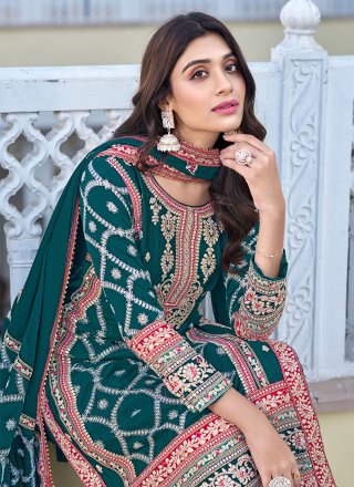 Chinon Palazzo Salwar Suit with Embroidered Work