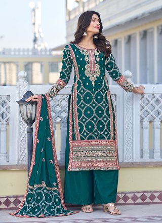 Chinon Palazzo Salwar Suit with Embroidered Work