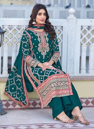 Chinon Palazzo Salwar Suit with Embroidered Work
