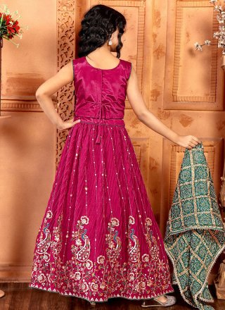Chinon Readymade Lehenga Choli In Rani