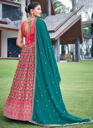 Chinon Readymade Lehenga Choli with Digital Print and Embroidered Work