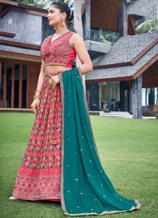 Chinon Readymade Lehenga Choli with Digital Print and Embroidered Work