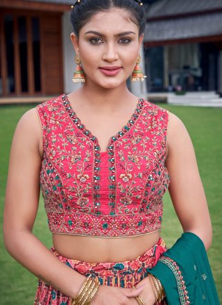 Chinon Readymade Lehenga Choli with Digital Print and Embroidered Work