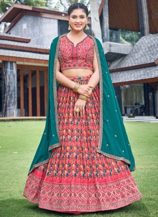 Chinon Readymade Lehenga Choli with Digital Print and Embroidered Work