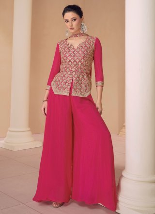 Chinon Readymade Salwar Suit In Pink