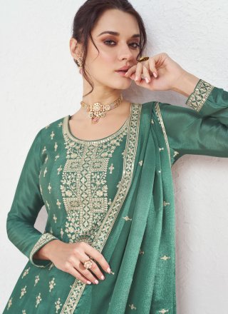 Chinon Salwar Suit In Green