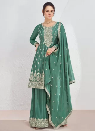 Chinon Salwar Suit In Green