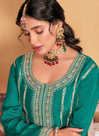 Chinon Salwar Suit In Pink and Turquoise
