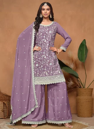 Chinon Salwar Suit In Purple