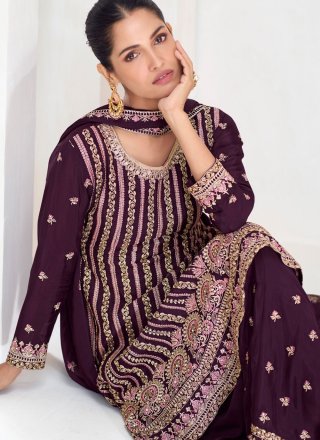 Chinon Salwar Suit In Purple