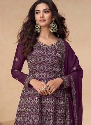 Chinon Salwar Suit In Purple