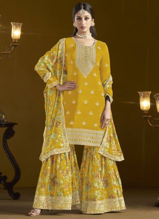 Chinon Salwar Suit with Embroidered and Zari Work