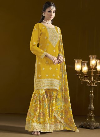 Chinon Salwar Suit with Embroidered and Zari Work