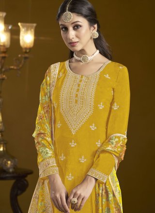 Chinon Salwar Suit with Embroidered and Zari Work