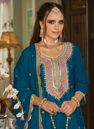 Chinon Salwar Suit with Embroidered Work