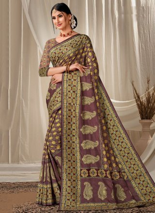 Roopam partly silk saree pastel grey and multi colour with allover flo –  Prashanti Sarees
