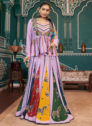 Classical Multi Colour Poly Silk Readymade Lehenga Choli with Foil Print and Mirror Work