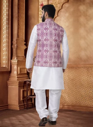 Classical Rani and White Cotton Kurta Payjama with Jacket
