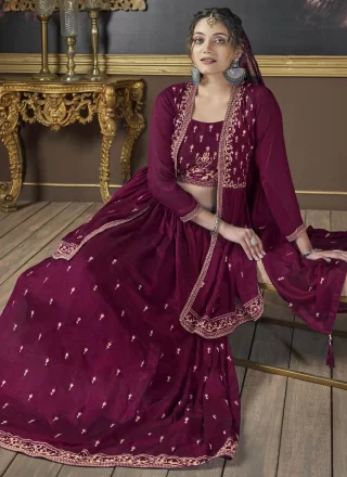 Classical Wine Silk Readymade Lehenga Choli with Embroidered and Sequins Work