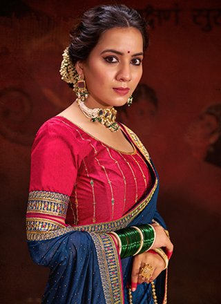 Classy Blue Vichitra Silk Trendy Saree