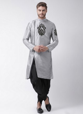 Classy Grey Dupion Silk Angrakha Mens Wear