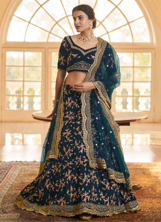 Buy Inddus Navy Blue & Peach Coloured Embroidered Semi Stitched Lehenga &  Unstitched Blouse With Dupatta - Lehenga Choli for Women 8745033 | Myntra