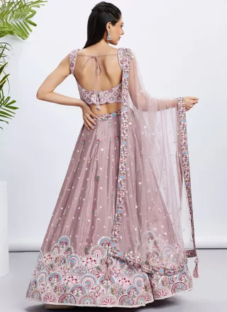 Cord, Embroidered, Sequins and Thread Work Chiffon A - Line Lehenga Choli In Pink