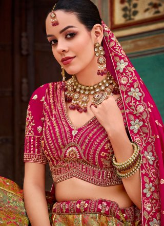 Cord, Embroidered, Sequins, Thread, Weaving and Zari Work Banarasi Silk Lehenga Choli In Multi Colour for Ceremonial